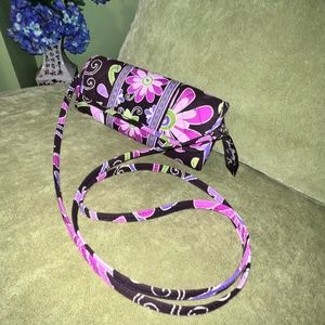 Vera Bradley PURPLE PUNCH Floral Trifold Wallet with Shoulder Strap